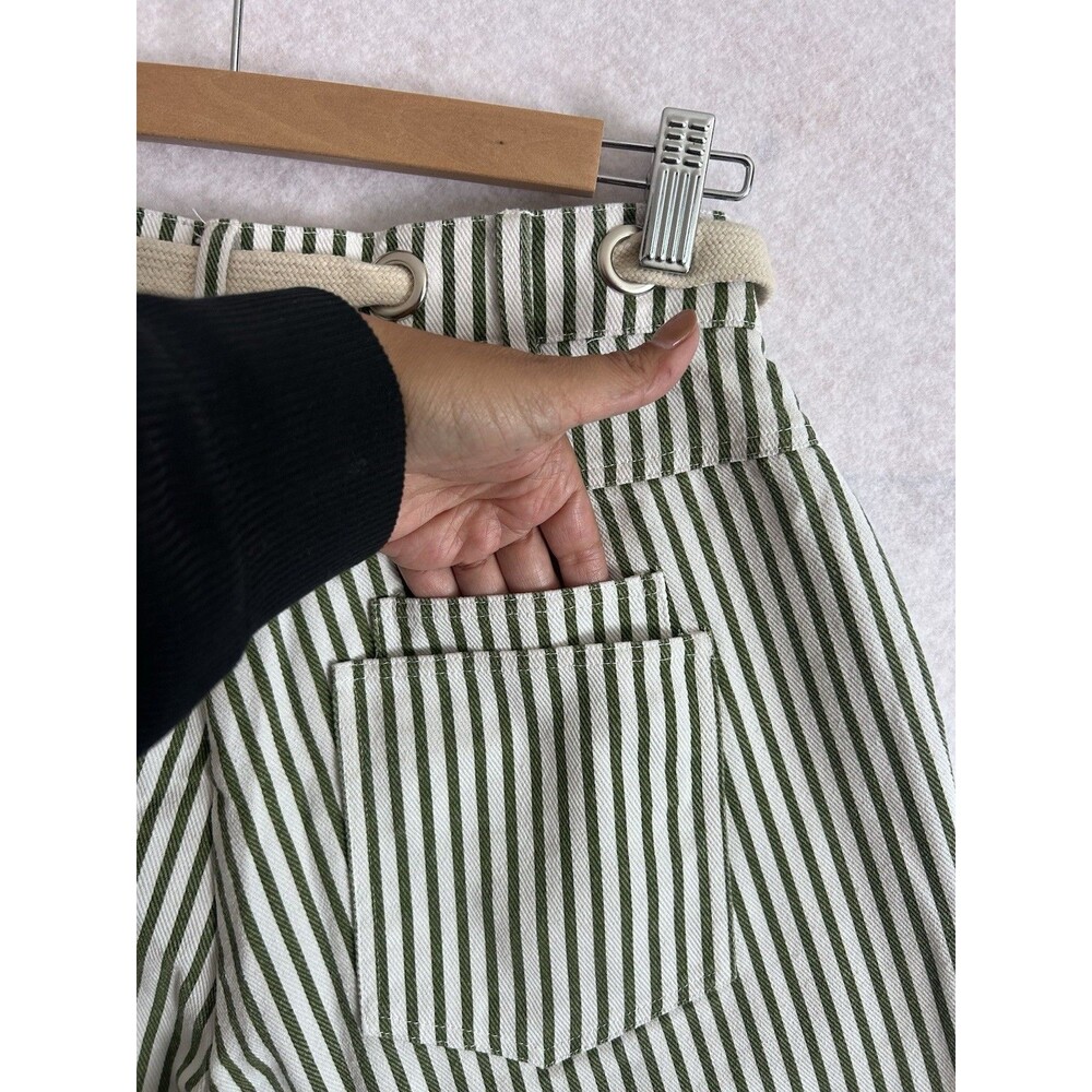 Striped Barrel Leg Jeans Women's Green White Denim Utility Cropped Small - Picture 10 of 14